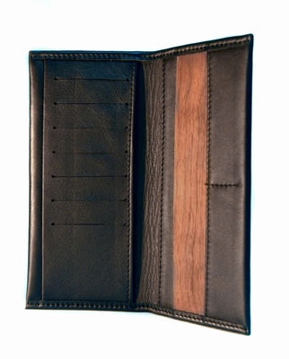 Luxe portefeuille van echt leer met houten insert