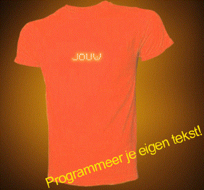 Oranje Scrolling Led Shirt in de maat L met gele led badge