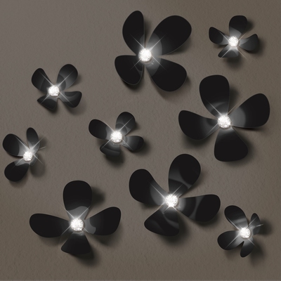 3D Sticker Bloemen Zwart met 9 Swarovski Kristallen