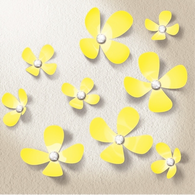 3D Sticker Bloemen Geel met 9 Swarovski Kristallen