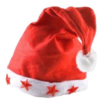 Kerstmuts Rood met 5 looplicht sterren
