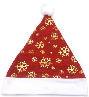 Kerstmuts Rood met goudkleurige sneeuwvlokken