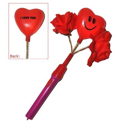 Flashstick Rood hart met lachend gezicht, tekst en 2 rode bloemen