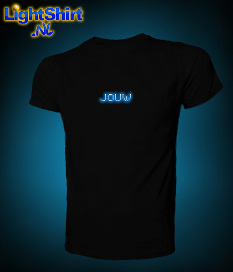 Scrolling Led Shirt Zwart met led badge kleur naar keuze