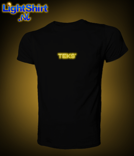 Scrolling Led Shirt Zwart met led badge kleur naar keuze