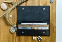 Zwarte Luxe portefeuille van echt leer met houten insert