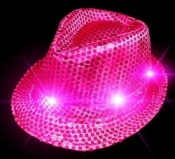Feest Glitter hoed Roze met gekleurde ledjes