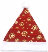 Kerstmuts Rood met goudkleurige sneeuwvlokken