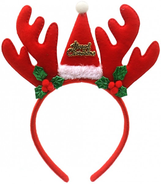 Kerst Diadeem Rood met kerst muts en gewei