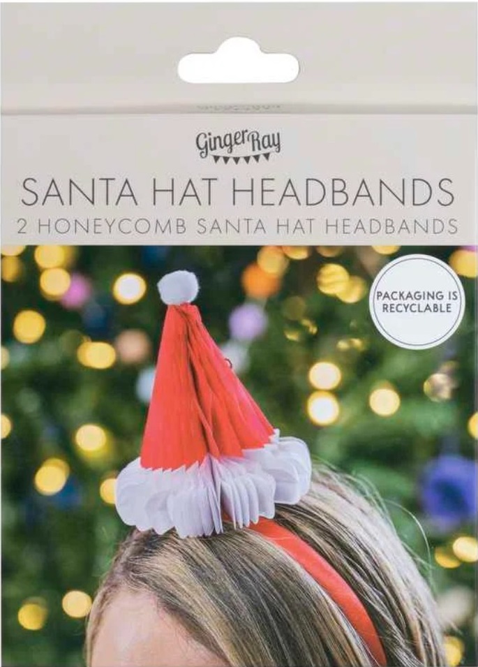Ginger Ray hoofdband Kerstmuts honeycomb 12 cm (2 stuks)
